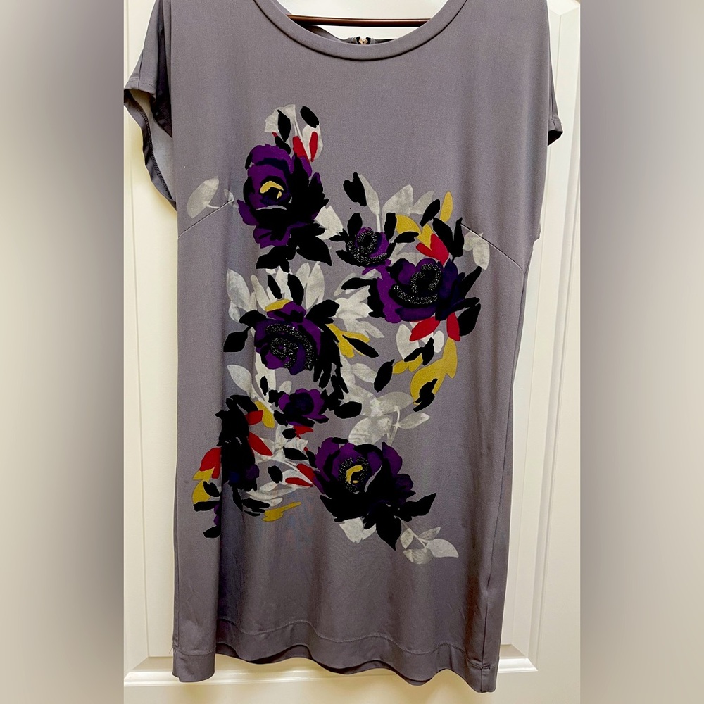 Elle Floral Gray Dress with Purple Accents